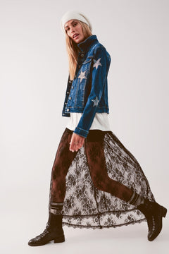 Denim Jacket With Star Embellishment in Midwash